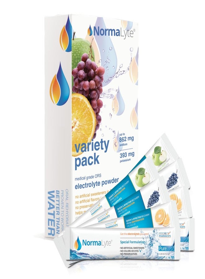 NormaLyte Oral Rehydration Salts Pack of 8-4 Flavors Energy Supplement, Electrolytes Powder Packets, Potassium Supplement, Vegan, Dehydration Tablets - Image 1